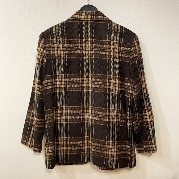 Last Chance! EUC Vintage Wool Blend Plaid Blazer Chocolate Brown 10, M-L fit - Picture 2 of 6